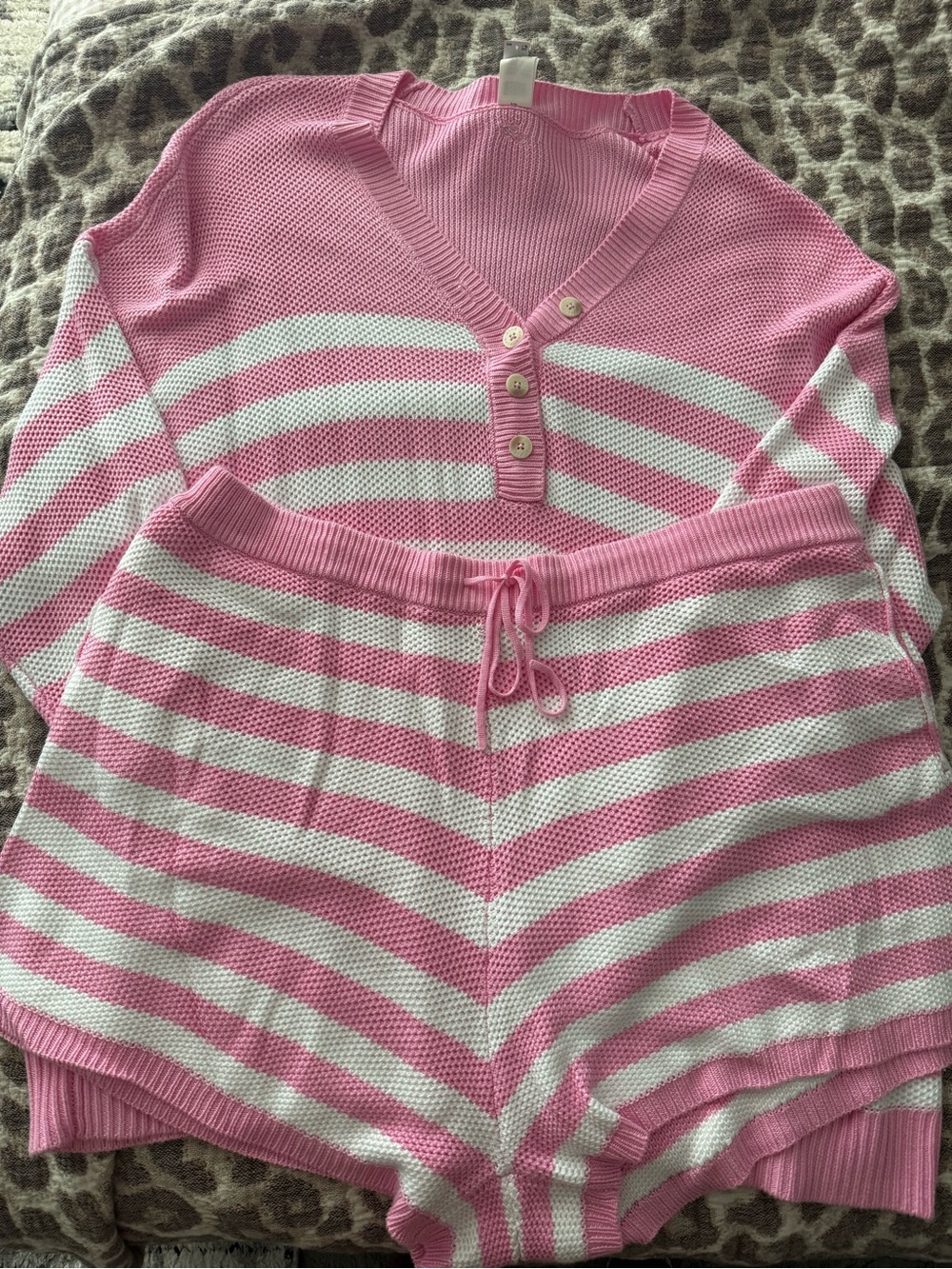 PINK Victoria's Secret Pink and White Striped Knit Kids Pajama Set